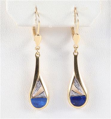 Lapis Lazuli (beh.) Diamant Ohrgehänge - Klenoty, umění a starožitnosti