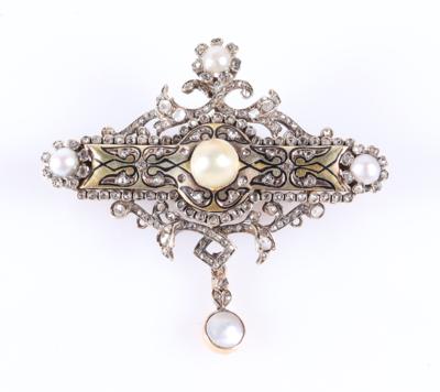 Exquisite Diamant Perlenbrosche - Podzimní aukce, šperky a hodinky
