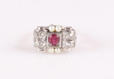 Rubin Brillant/Diamant Damenring mit Kulturperlen - Autumn Auction, Jewellery and Watches