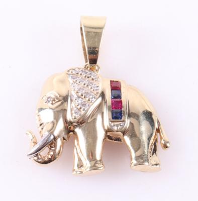 Diamant Farbstein Anhänger "Elefant" - Schmuck und Uhren