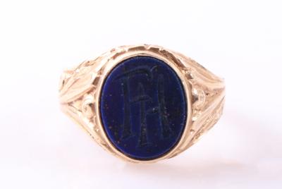 (Beh.) Lapis Lazuli Siegelring Monogramm: "F. H." - Umění, starožitnosti, šperky