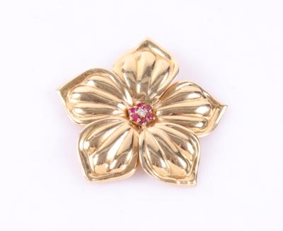 Große Rubin Brillant Blütenanhänger - Arte, antiquariato e gioielli
