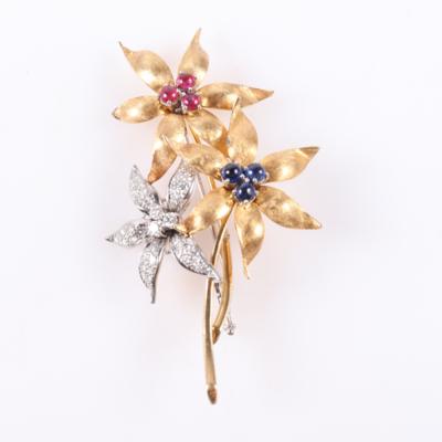 Brillant/Diamant Farbstein Brosche "Blumen" - Gioielli e orologi