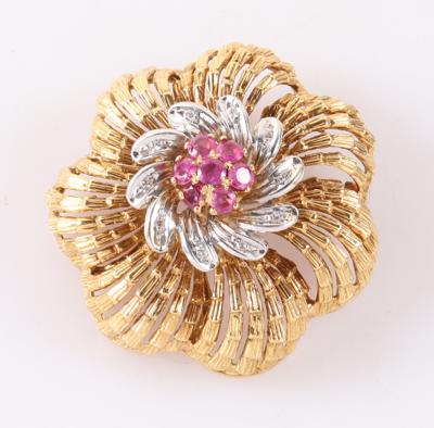 Rubin Diamant Brosche "Blume" - Klenoty a Hodinky