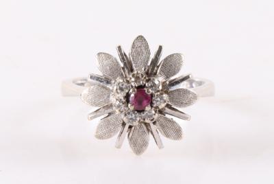 Diamant Rubin Damenring "Blüte" - Schmuck und Uhren