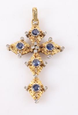 Diamant Saphir Kreuzanhänger - Gioielli e orologi