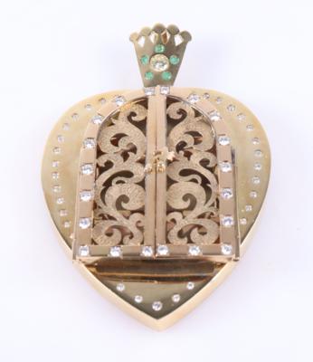 Großes Brillant Smaragd Medaillon "Bekröntes Herz" - Jewellery and watches