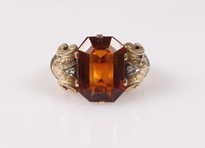 Citrin Damenring mit Diamantrauten - Autumn auction jewellery and watches