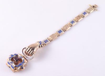 Biedermeier Email/Granat Armband "Hand Ring haltend" Arbeit Mitte 19. Jhdt. - Vánoční aukce šperků a hodinek
