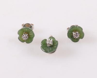 Diamant Damenschmuckgarnitur mit Steinen aus der Jadegruppe "Blumen" (3) - Schmuck und Uhren