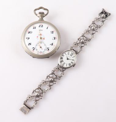 1 Trachten Damenarmbanduhr/ 1 Taschenuhr mit Jagdszene - Jewellery and watches