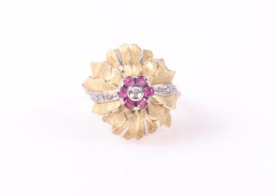 Diamant Rubin Damenring "Blume" - Schmuck und Uhren