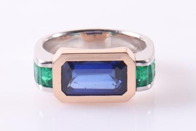 Eindrucksvoller Saphir Smaragd Damenring - Schmuck und Uhren
