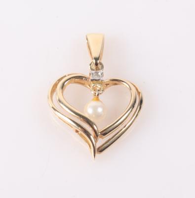 Diamant Anhänger "Herz" mit Kulturperle - Gioielli e orologi
