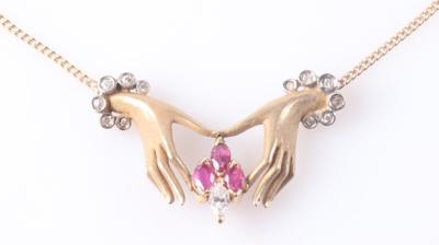Brillant Diamant Rubin Collier "Hände" - Klenoty a Hodinky
