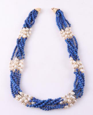 Lapis Lazuli (beh.) Kulturperlen Collier - Schmuck und Uhren