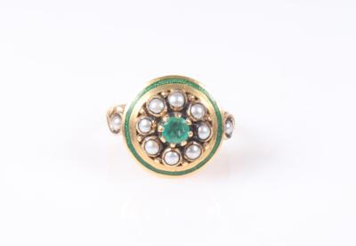 Portugisischer Smaragd/Email Damenring mit Kulturperlen - Jewellery and watches