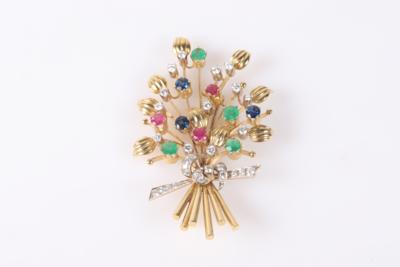 Brillant Farbstein Brosche "Blumenstrauß" - Jewellery and watches