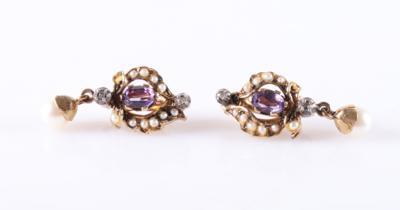 Amethyst Diamant Ohrclipsgehänge mit Kulturperlen - Schmuck und Uhren