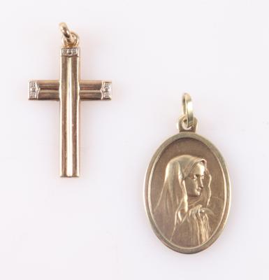 1 Anhänger "Mutter Gottes"/ 1 Kreuzanhänger (2) - Schmuck und Uhren