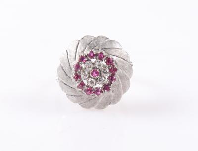 Diamant Rubin Damenring "Blume" - Schmuck und Uhren