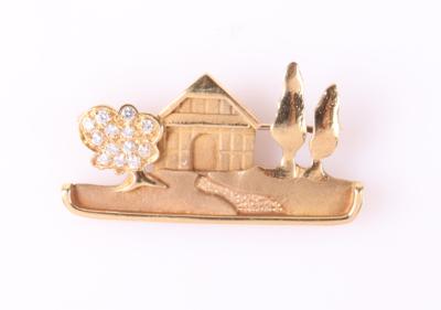 Brillant Brosche "Haus mit Bäumen" - Schmuck und Uhren