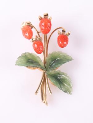 Korallen Schmuckstein Brosche"Erdbeeren" - Schmuck und Uhren