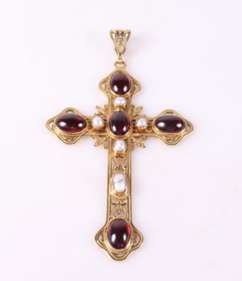 Kulturperlen Granat Kreuz - Schmuck und Uhren