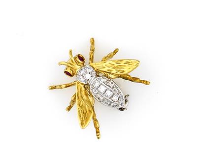 Brillant Rubin Brosche "Fliege" - Jewellery