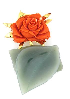 Korallen Schmuckstein Brosche "Rose" - Schmuck und Uhren