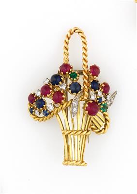 Diamant Farbstein Brosche "Blumenkorb" - Jewellery and watches