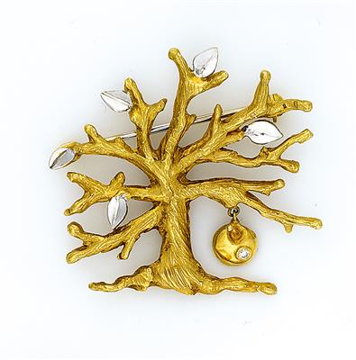 Design Brillantbrosche "Apfelbaum" - Schmuck und Uhren