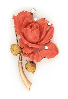 Brillant Korallen Brosche "Rose" - Schmuck und Uhren
