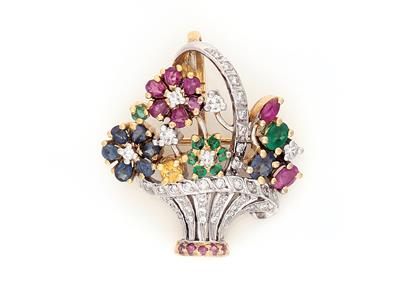 Farbstein Brillant Anhänger "Blumenkorb" - Jewellery and watches
