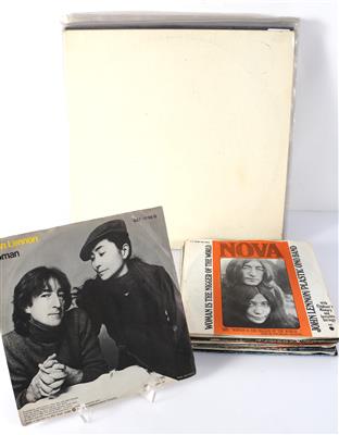 6 LPs und 14 Singles z. B. Beatles (white Album ohne Fotos), - Hudební nástroje