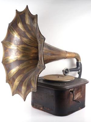 Trichtergrammophon "The Graphophone and Columbia Records" - Hudební nástroje, historická zábavní elektronika a desky