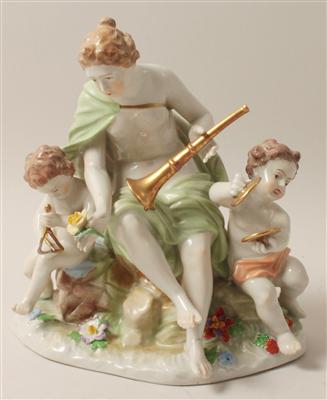 Frauenakt mit Trompete, Ptto mit Triangel und Putto mit Tschinellen, - Summer-auction