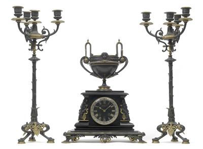 Italienische Historismus Kamingarnitur "Musy père  &  fils, horloger et jouillier du roi, Turin" - Letní aukce