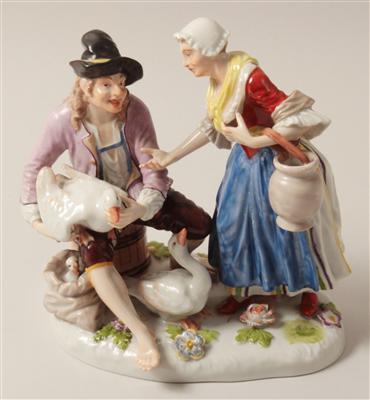 Sitzender Mann mit Gänsen, Frau mit Eimer, - Summer-auction