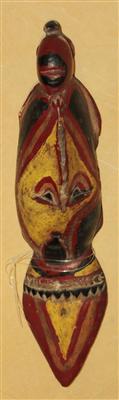 Kl. Aufhängemaske in Form eines Gesichtsschädels mit Kopfputz, - Starožitnosti, Obrazy