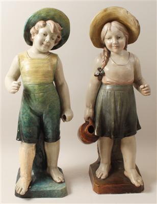 Mädchen und Knabe als Gärtner, - Antiques and Paintings