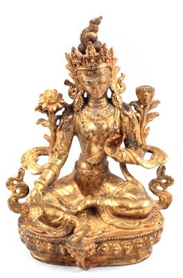 Nepal: Figur aus Bronze, - Antiques and Paintings<br>(Watercolours of the 19th century)