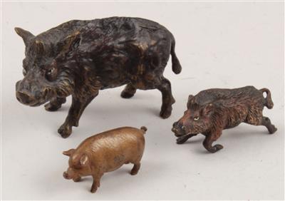 2 Wildschweine, 1 Schwein, - Antiquariato e Dipinti