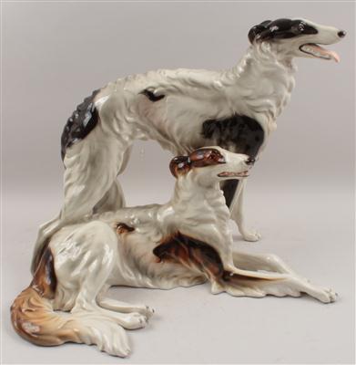 Stehender und liegender Windhund, - Antiquariato e Dipinti