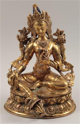 Nepal, Tibet: Figur einer sitzenden, hilfreichen Göttin Tara. - Antiquariato e Dipinti