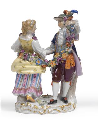 Tanzendes Paar verbunden mit Blumengirlande, - Antiquariato e Dipinti