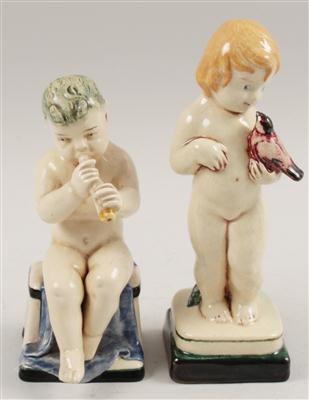 Flöte spielender Faun und Mäderl mit Vogel, - Antiques and Paintings