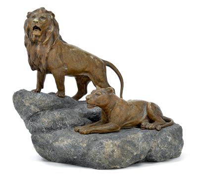 F. X. Bergmann - Löwenpaar, - Antiquitäten - Möbel, Skulpturen, Uhren