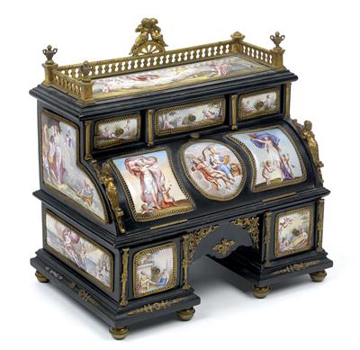 Historismus Spieluhr und Schreibzeug in Form eines Sekretäres, - Antiquitäten - Möbel, Skulpturen, Uhren