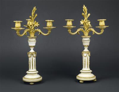 Pair of French three-flame candelabra, - Starožitnosti (Nábytek, Socha?ská díla)